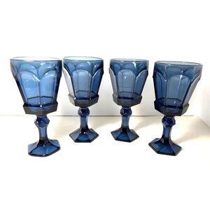 Fostoria Virginia Cobalt Blue Footed Wine Water Glass  Vintage 6 7/8” Set of 4
